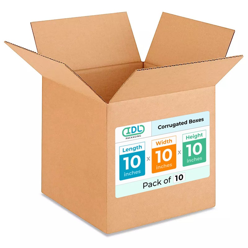 IDL Packaging Medium Cube Moving & Shipping Boxes 10x10x10 inches (10-Pack) - Extra Strength 200 lb vs Regular - Corrugated Durable Packing Boxes - Shipping Box Medium - Box Packaging by IDL Packaging - Image 1